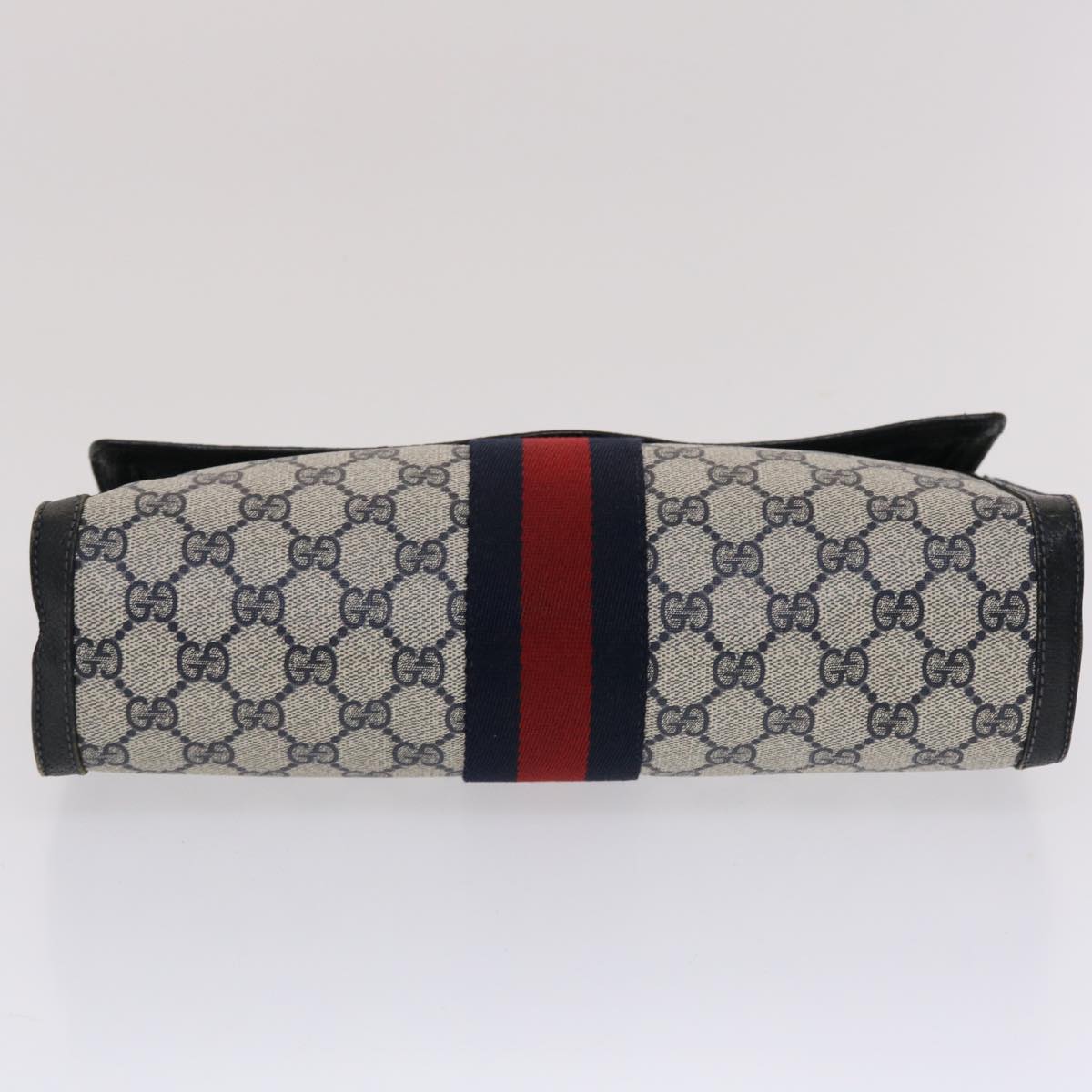 GUCCI GG Canvas Sherry Line Clutch Bag PVC Leather Navy Red Auth 49081