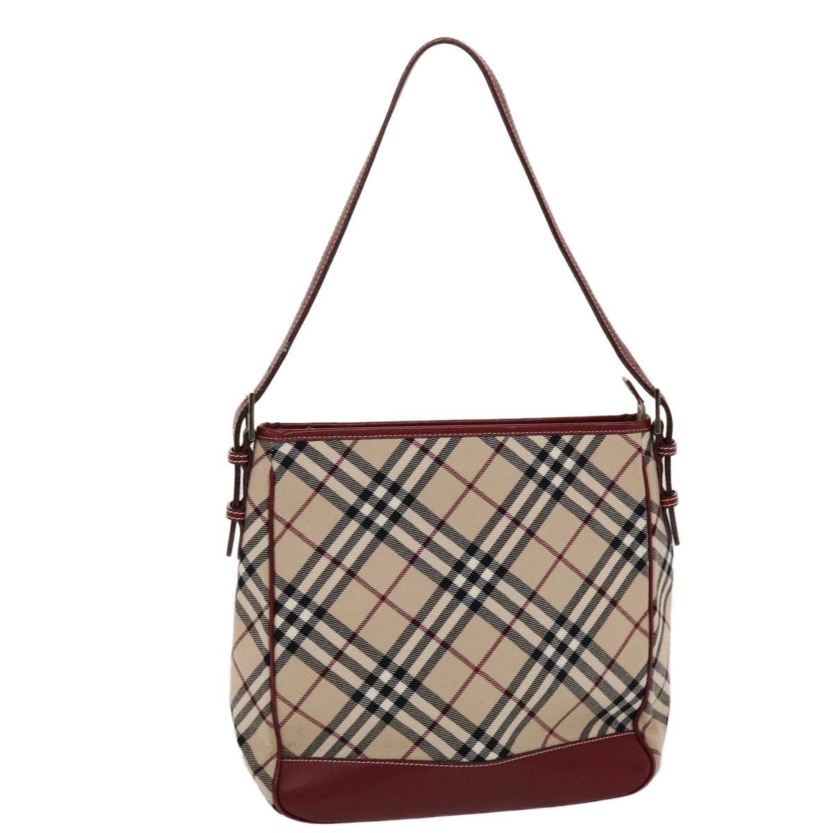 BURBERRY Nova Check Blue Label Shoulder Bag Canvas Leather Beige Red Auth 49089