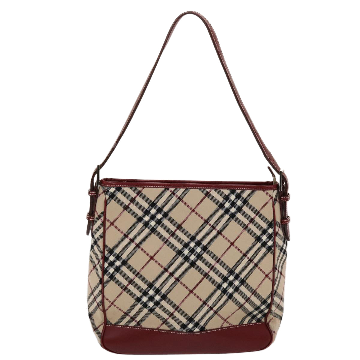 BURBERRY Nova Check Blue Label Shoulder Bag Canvas Leather Beige Red Auth 49089