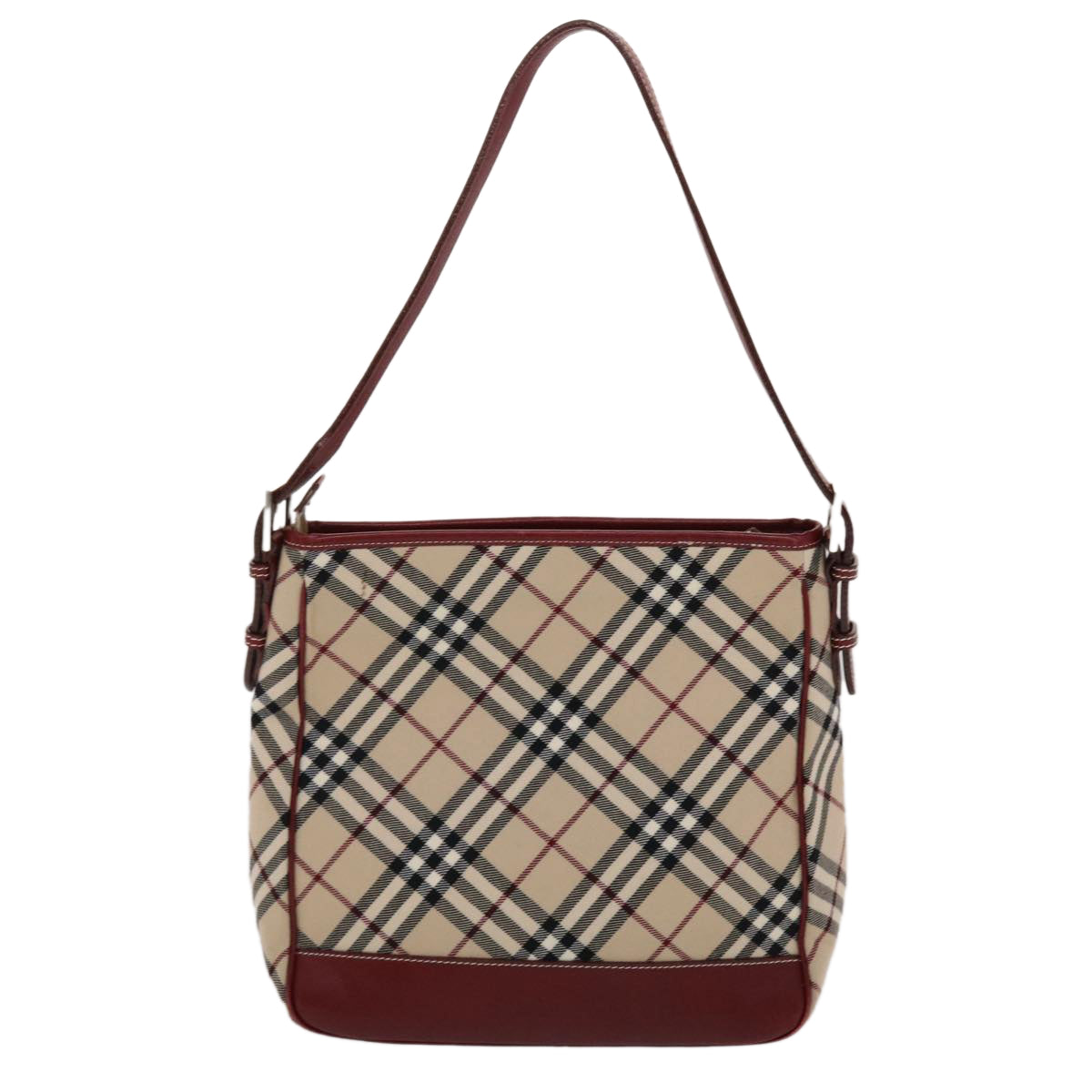 BURBERRY Nova Check Blue Label Shoulder Bag Canvas Leather Beige Red Auth 49089