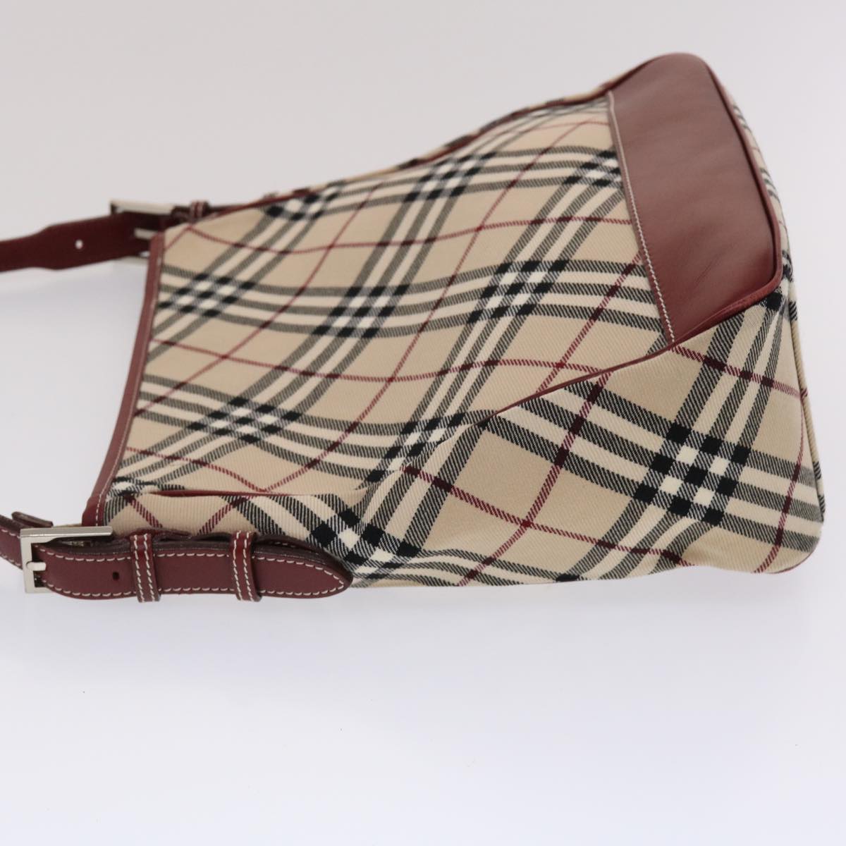 BURBERRY Nova Check Blue Label Shoulder Bag Canvas Leather Beige Red Auth 49089