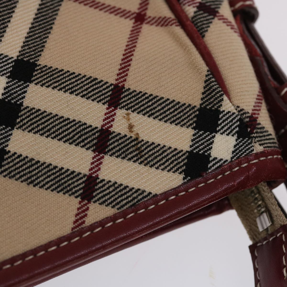 BURBERRY Nova Check Blue Label Shoulder Bag Canvas Leather Beige Red Auth 49089