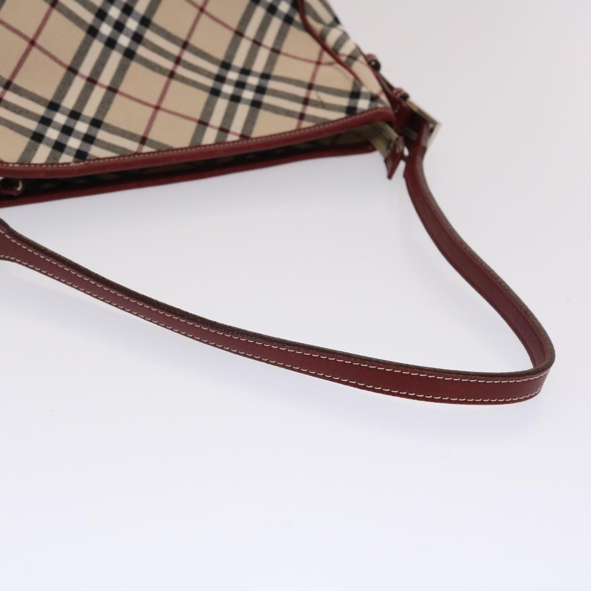 BURBERRY Nova Check Blue Label Shoulder Bag Canvas Leather Beige Red Auth 49089