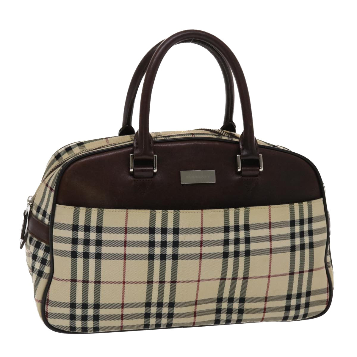 BURBERRY Nova Check Hand Bag Nylon Leather Beige Brown Auth 49092