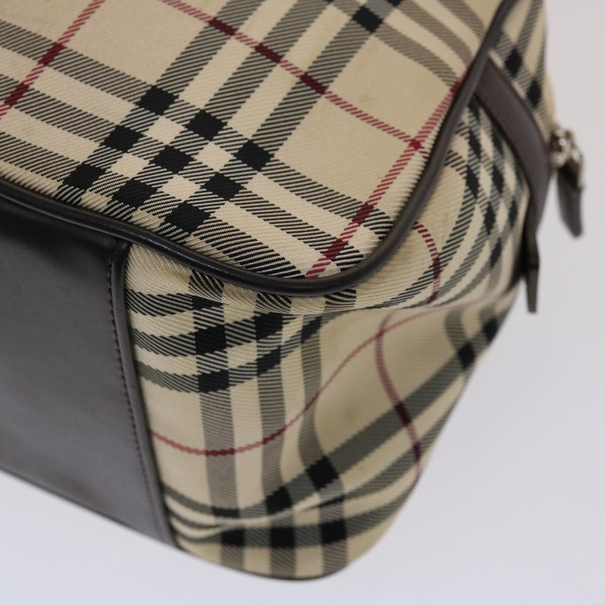 BURBERRY Nova Check Hand Bag Nylon Leather Beige Brown Auth 49092