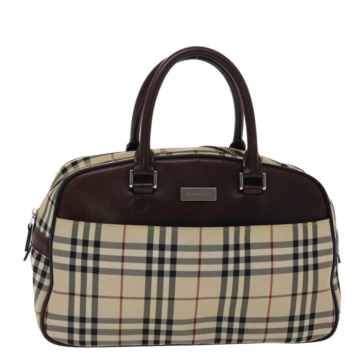 BURBERRY Nova Check Hand Bag Nylon Leather Beige Brown Auth 49092