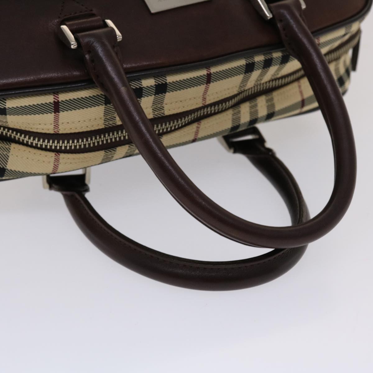 BURBERRY Nova Check Hand Bag Nylon Leather Beige Brown Auth 49092