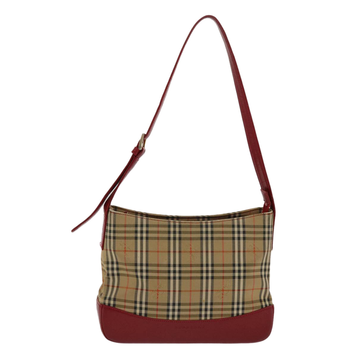 BURBERRY Nova Check Shoulder Bag Canvas Leather Beige Red Auth 49093