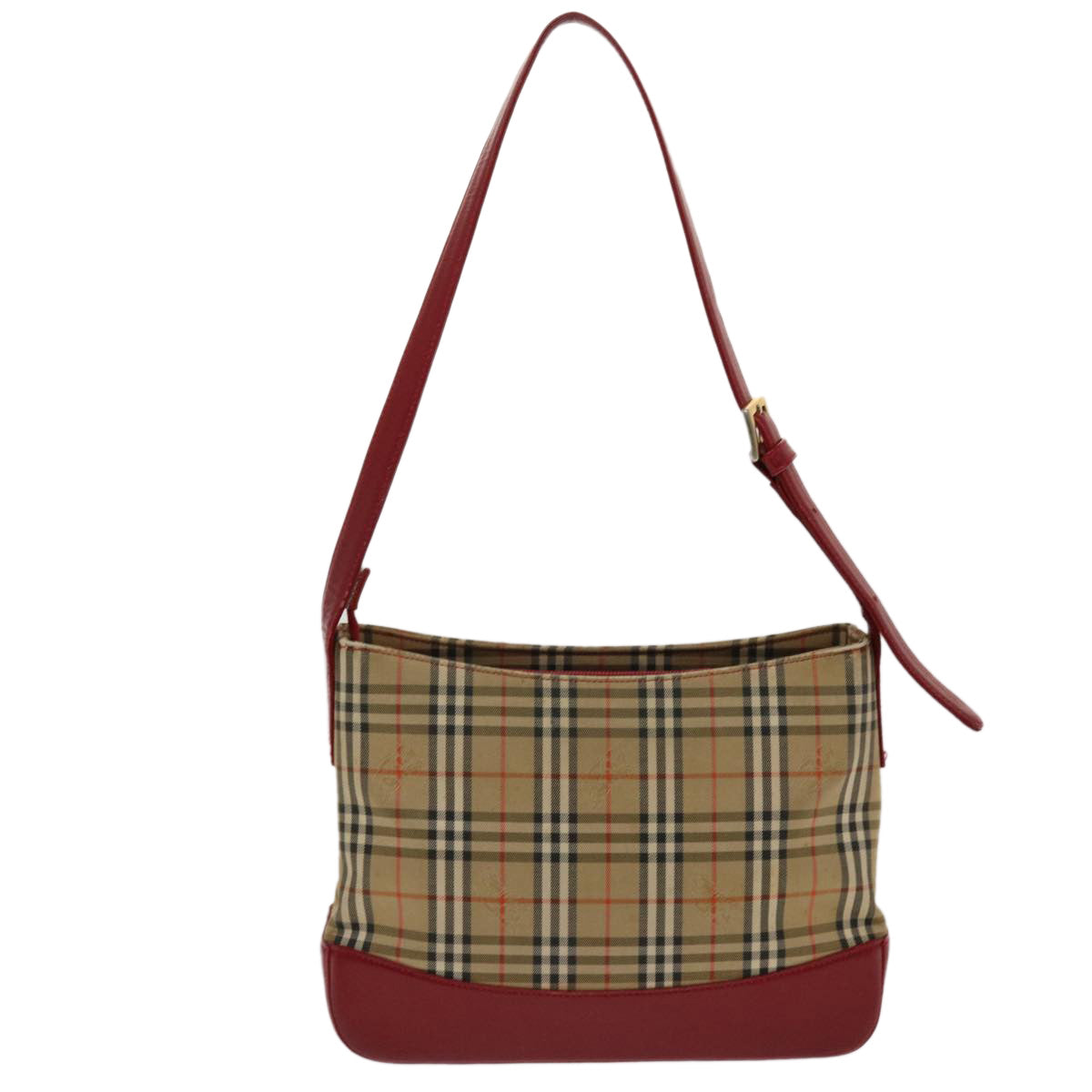 BURBERRY Nova Check Shoulder Bag Canvas Leather Beige Red Auth 49093 - 0