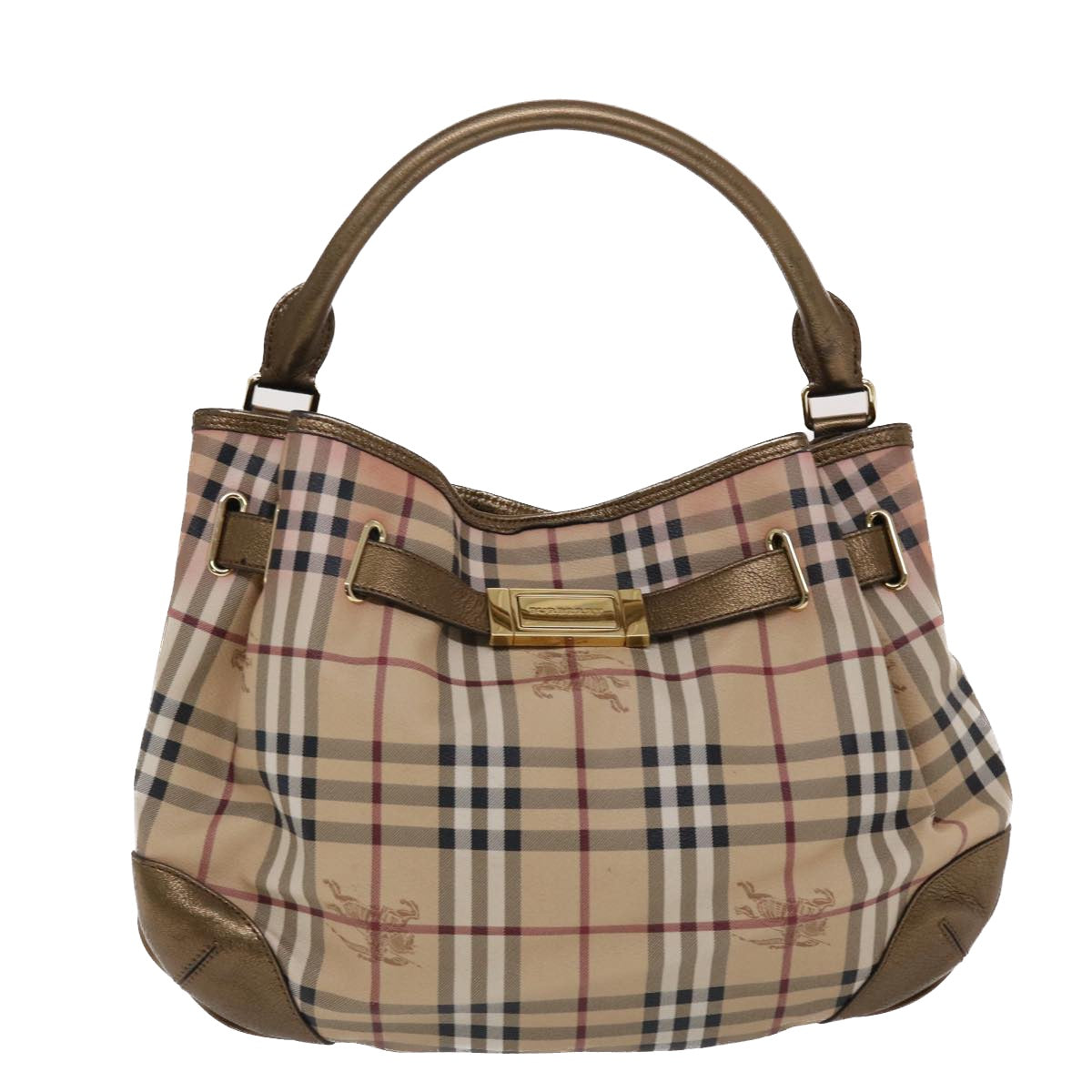 BURBERRY Nova Check Hand Bag PVC Leather 2way Pink Gold Auth 49095