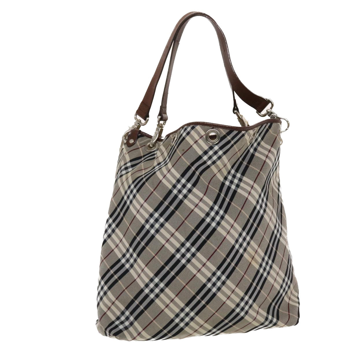 BURBERRY Nova Check Blue Label Shoulder Bag Nylon Gray Brown Auth 49096