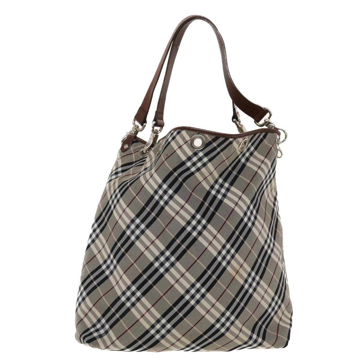 BURBERRY Nova Check Blue Label Shoulder Bag Nylon Gray Brown Auth 49096