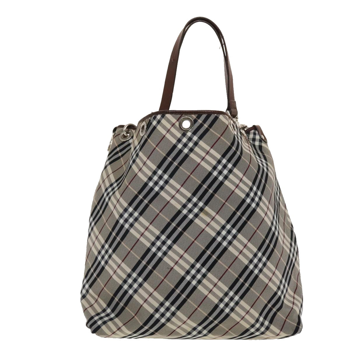 BURBERRY Nova Check Blue Label Shoulder Bag Nylon Gray Brown Auth 49096 - 0