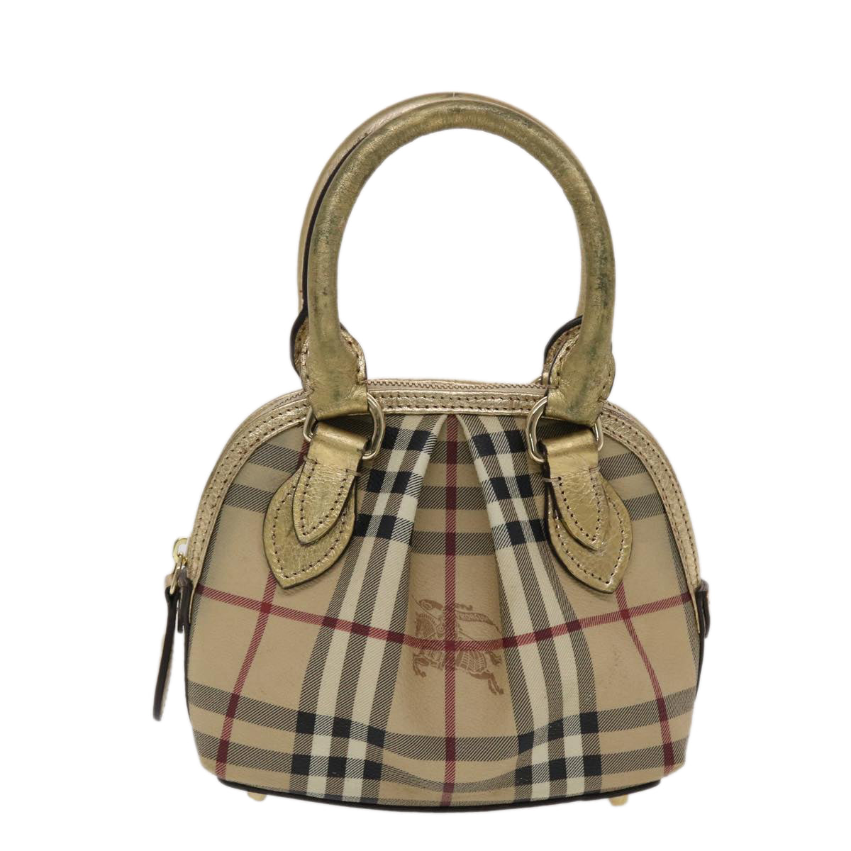 BURBERRY Nova Check Hand Bag PVC Leather Beige Gold Auth 49100