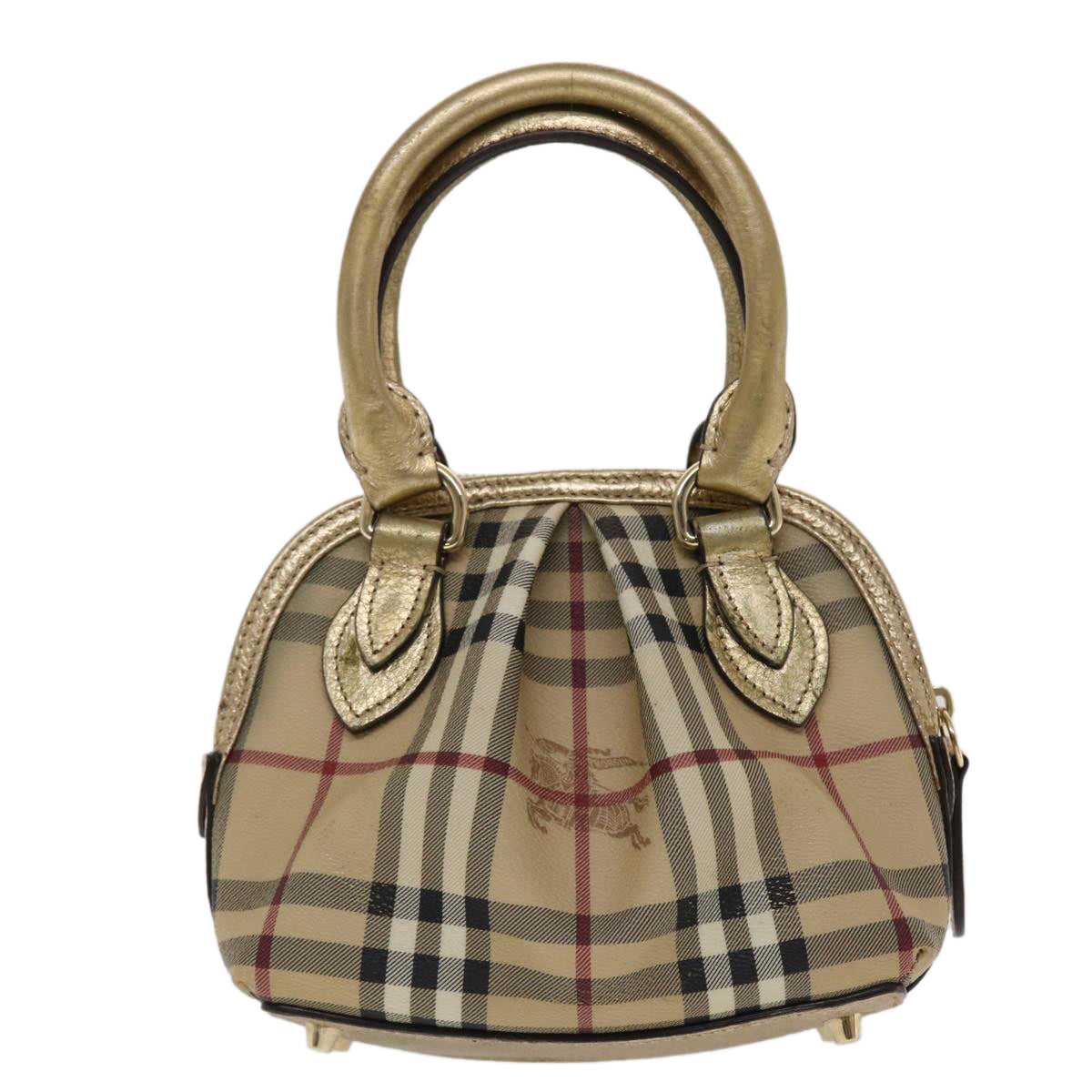 BURBERRY Nova Check Hand Bag PVC Leather Beige Gold Auth 49100 - 0