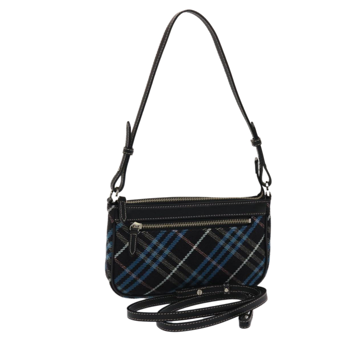 BURBERRY Nova Check Blue Label Shoulder Bag Canvas Leather 2way Black Auth 49103