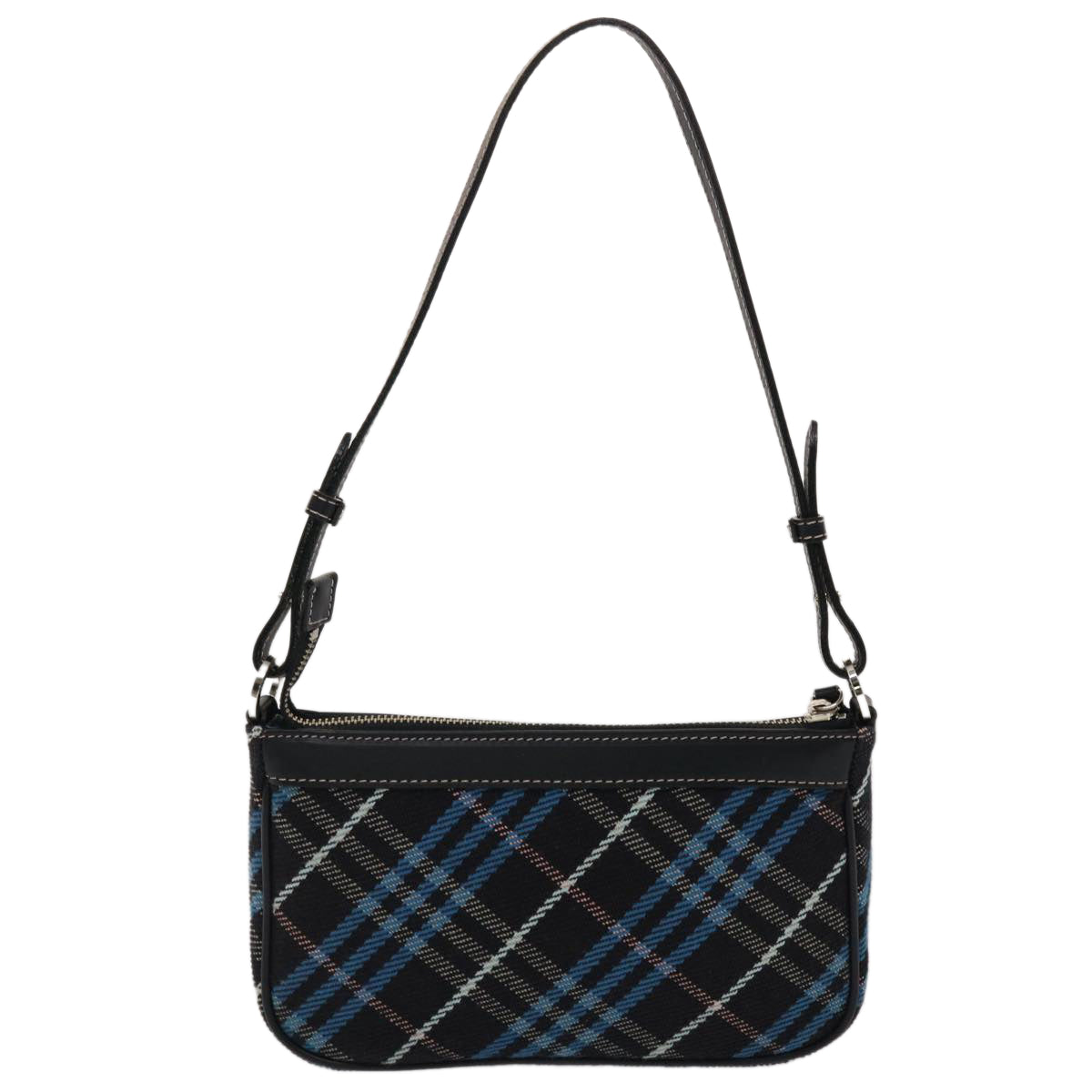 BURBERRY Nova Check Blue Label Shoulder Bag Canvas Leather 2way Black Auth 49103