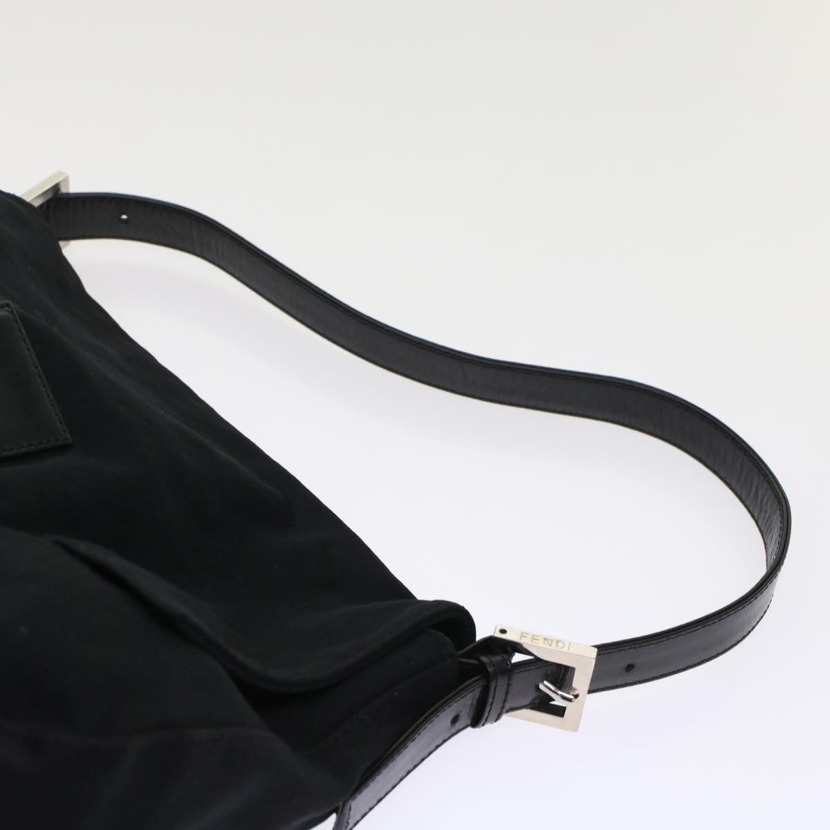 FENDI Mamma Baguette Shoulder Bag Nylon Leather Black Auth 49109