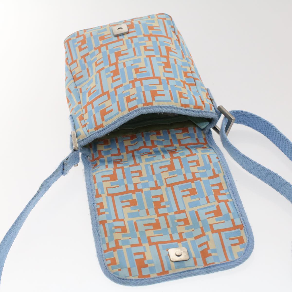 FENDI Zucca Canvas Shoulder Bag Nylon White Light Blue Orange Auth 49111