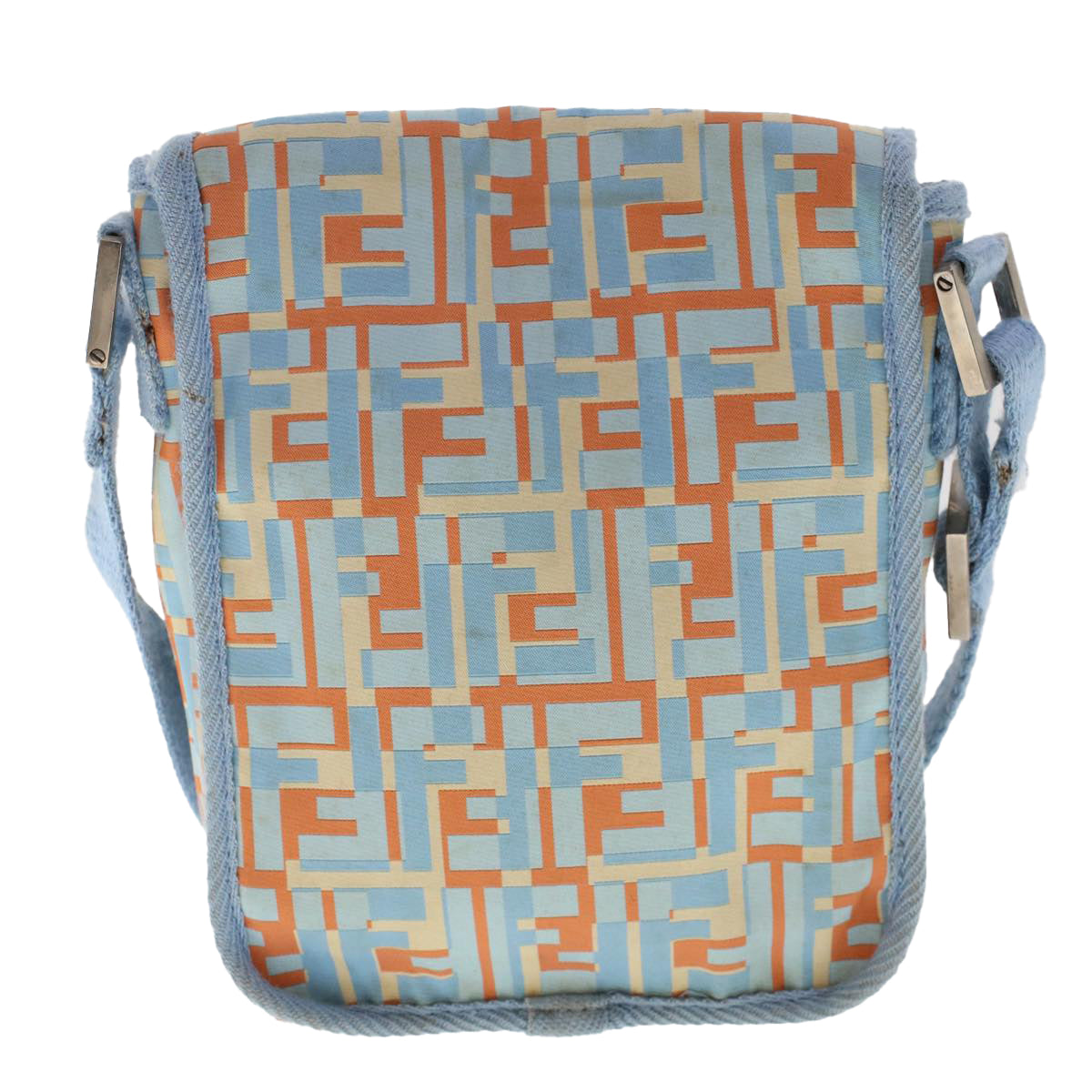 FENDI Zucca Canvas Shoulder Bag Nylon White Light Blue Orange Auth 49111 - 0