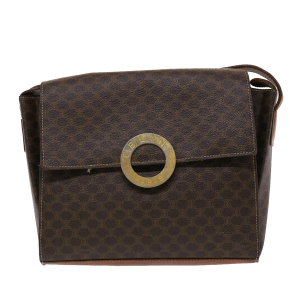 CELINE Macadam Canvas Shoulder Bag PVC Leather Brown Auth 49113