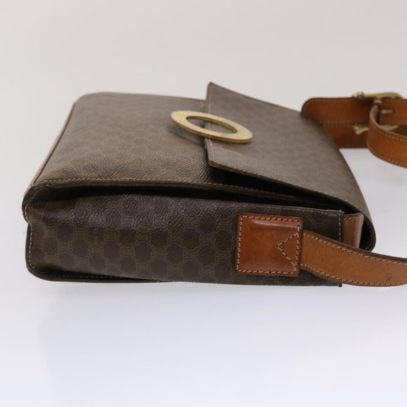 CELINE Macadam Canvas Shoulder Bag PVC Leather Brown Auth 49113