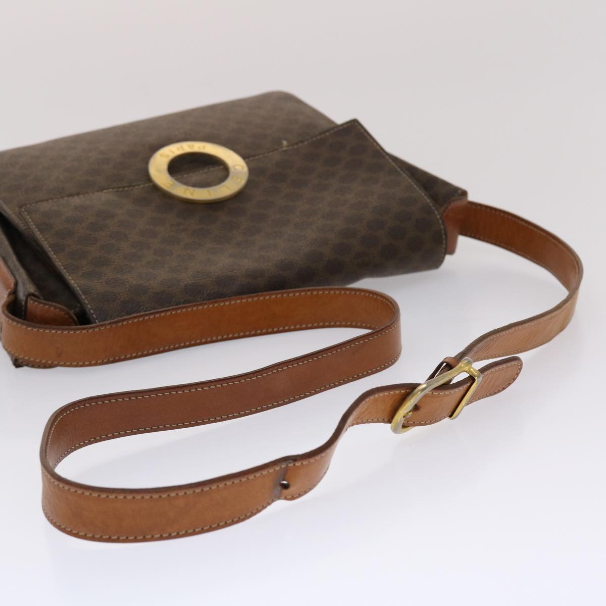 CELINE Macadam Canvas Shoulder Bag PVC Leather Brown Auth 49113