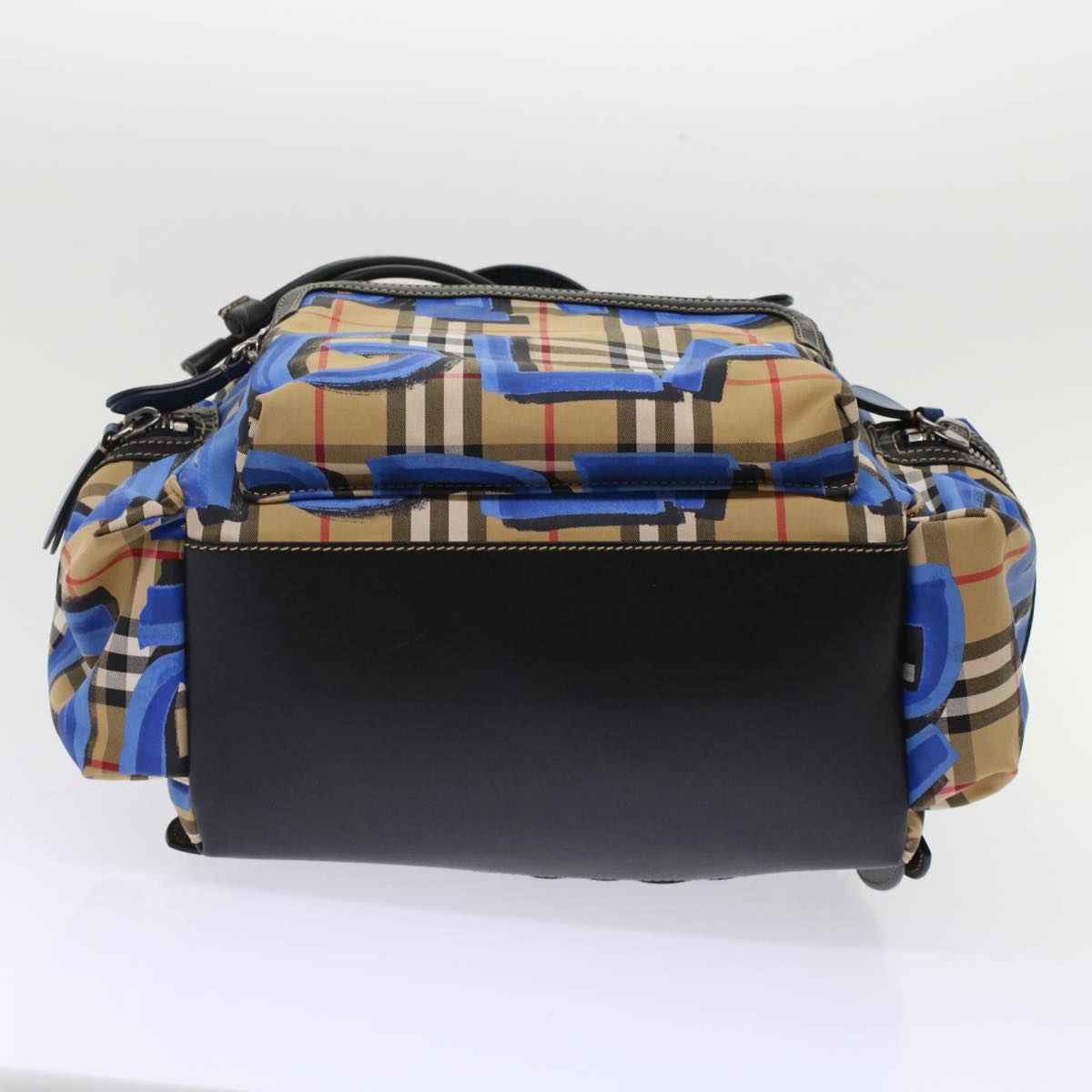 BURBERRY Nova Check Graffiti Backpack Canvas Leather Beige Blue Auth 49119A