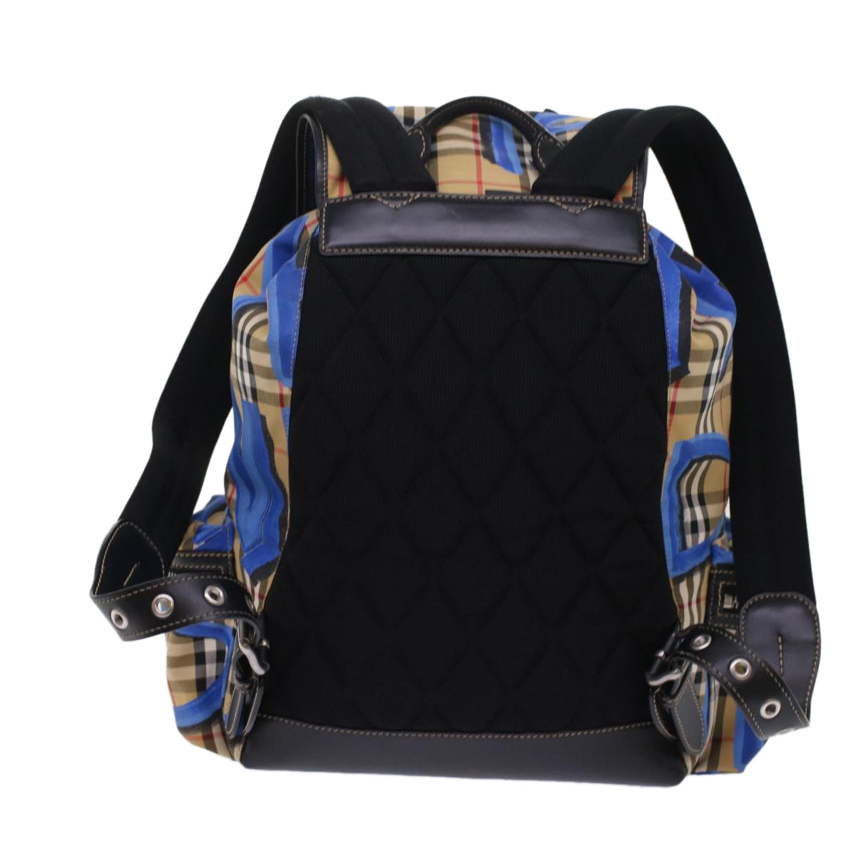 BURBERRY Nova Check Graffiti Backpack Canvas Leather Beige Blue Auth 49119A - 0