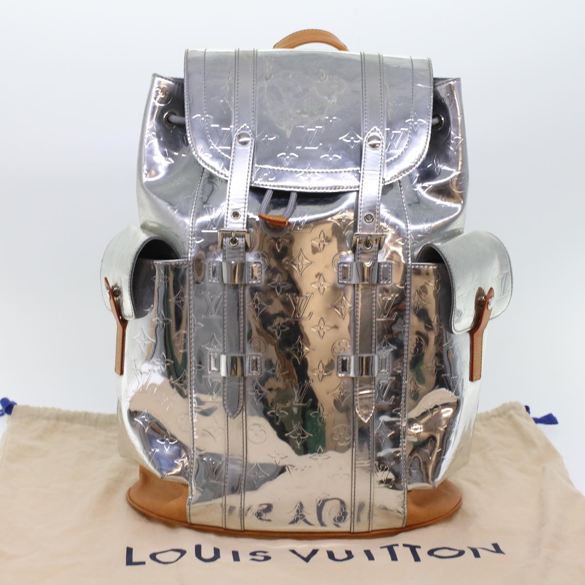 LOUIS VUITTON Monogram Miroir Christopher PM Backpack Silver M58756 Auth 49270A