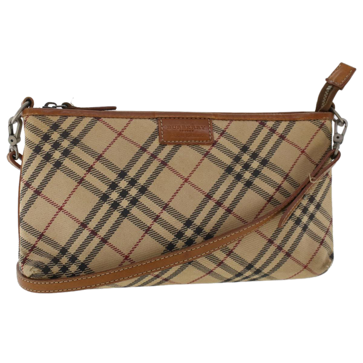 BURBERRY Nova Check Blue Label Shoulder Bag Canvas Leather Beige Auth 49273