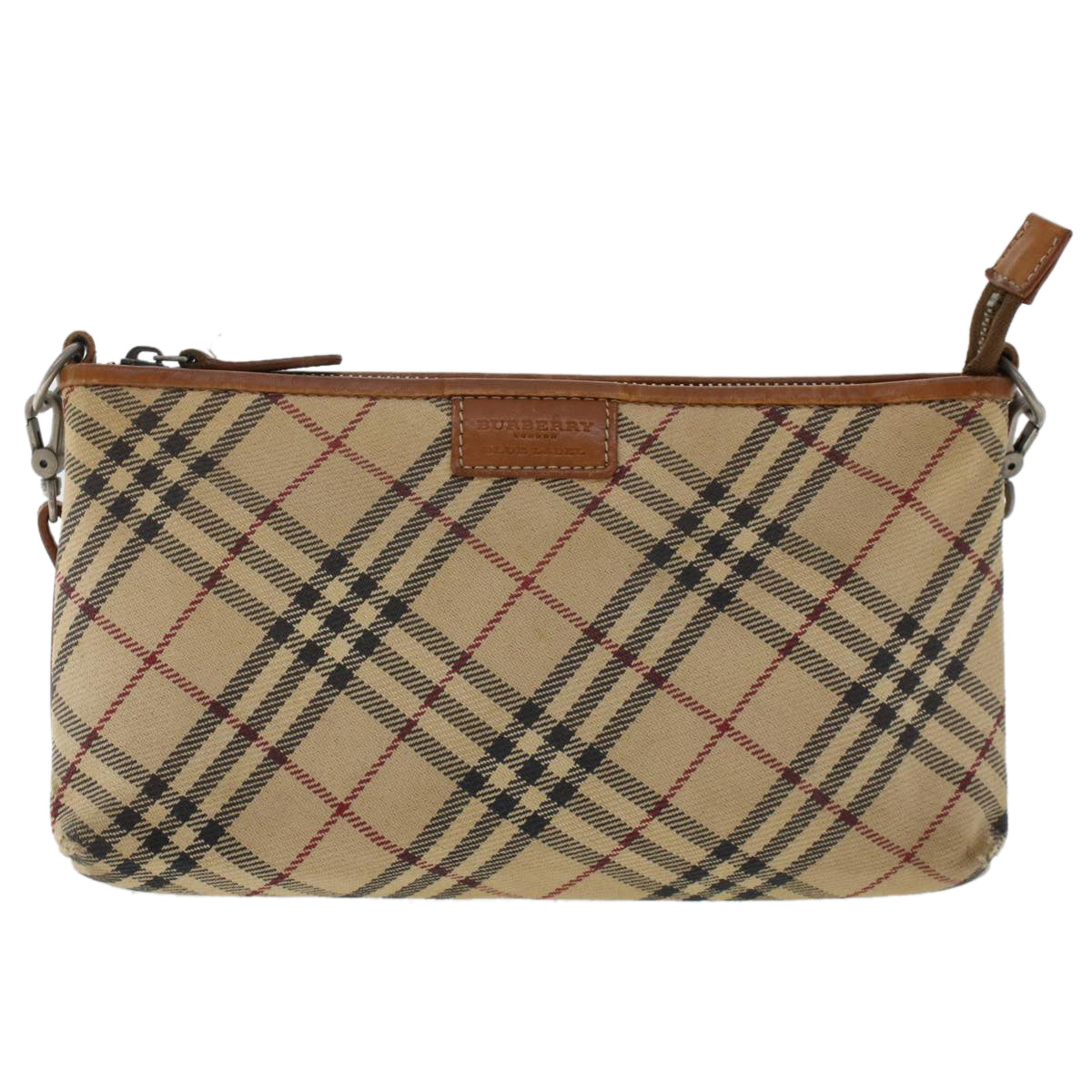 BURBERRY Nova Check Blue Label Shoulder Bag Canvas Leather Beige Auth 49273