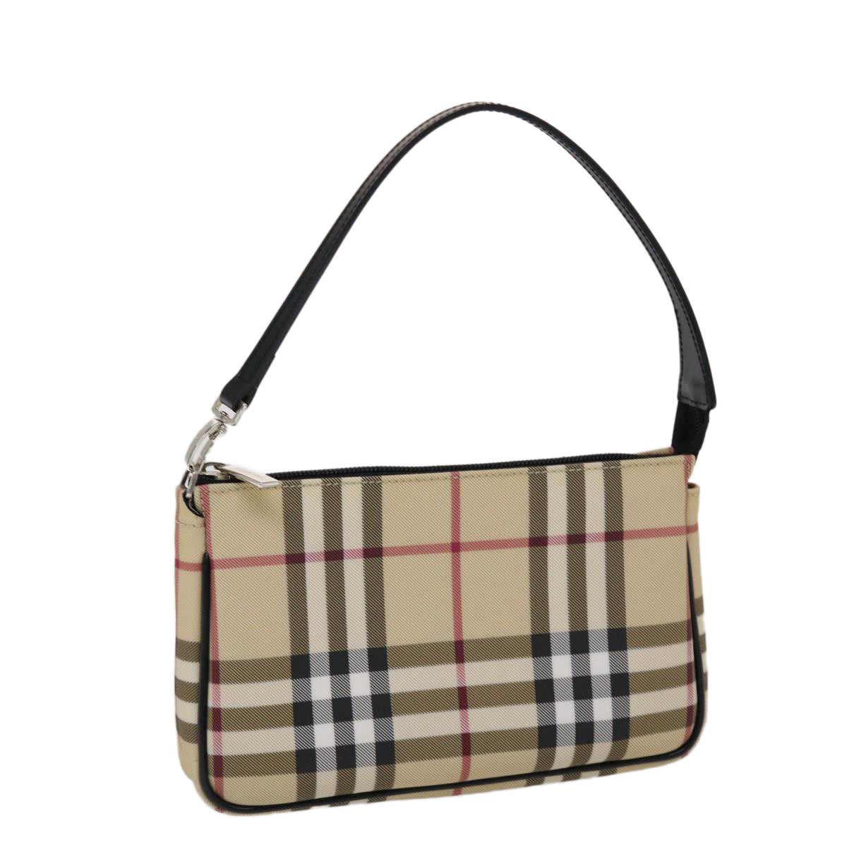 BURBERRY Nova Check Accessory Pouch PVC Leather Beige Black Auth 49274