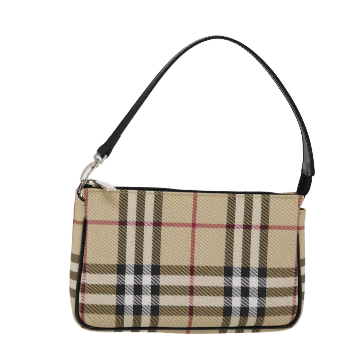 BURBERRY Nova Check Accessory Pouch PVC Leather Beige Black Auth 49274