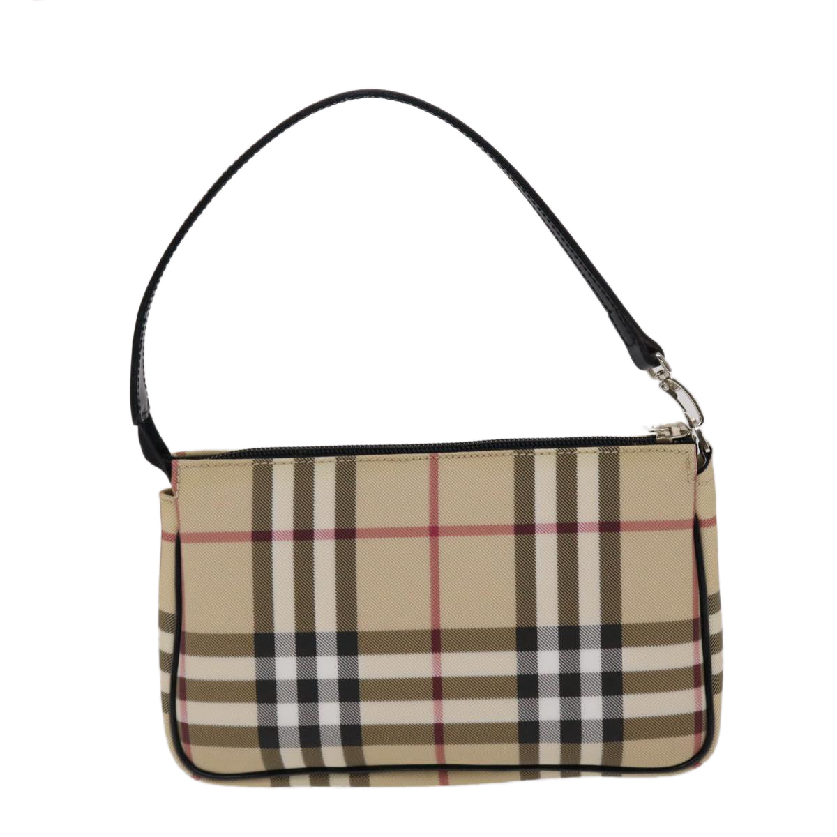 BURBERRY Nova Check Accessory Pouch PVC Leather Beige Black Auth 49274 - 0