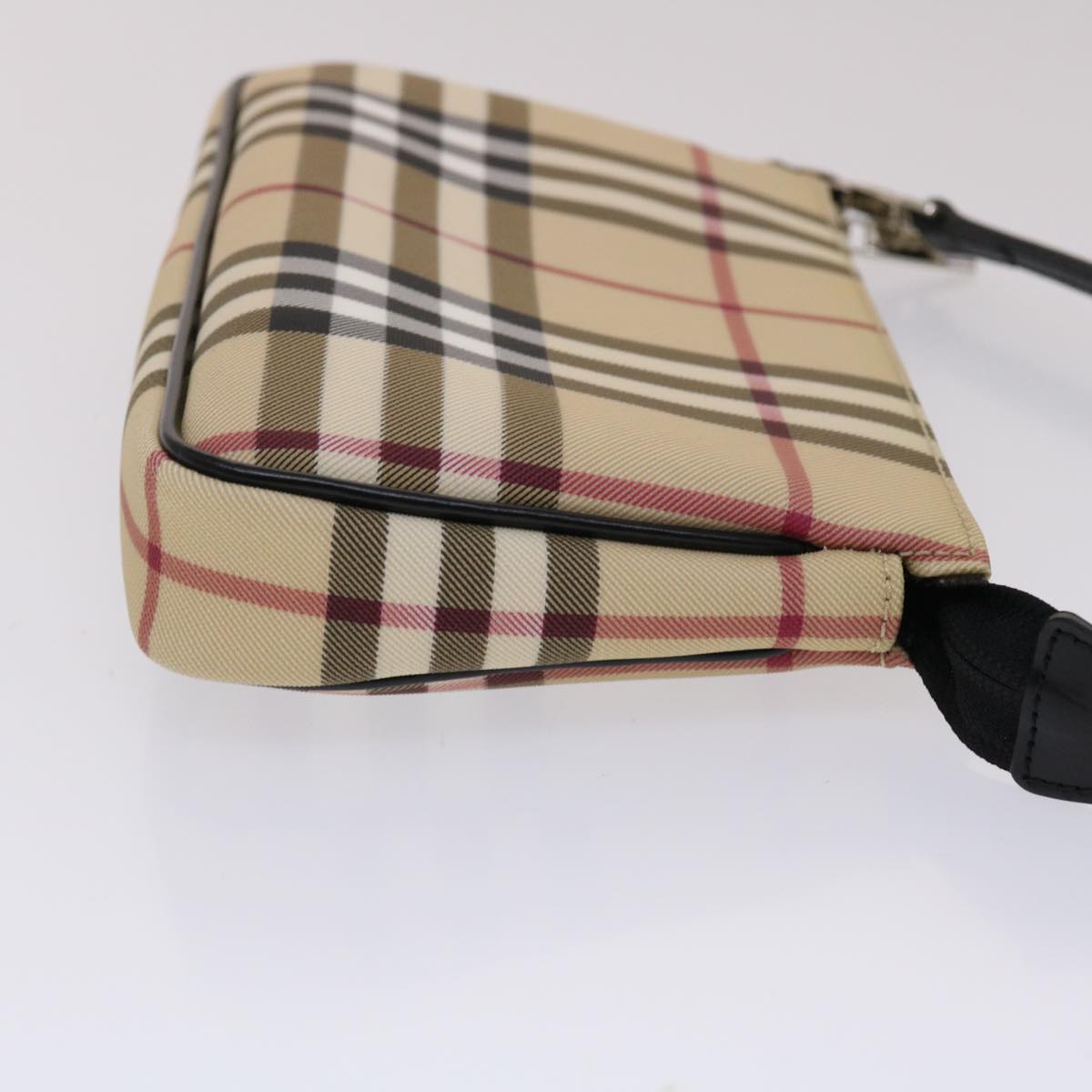 BURBERRY Nova Check Accessory Pouch PVC Leather Beige Black Auth 49274