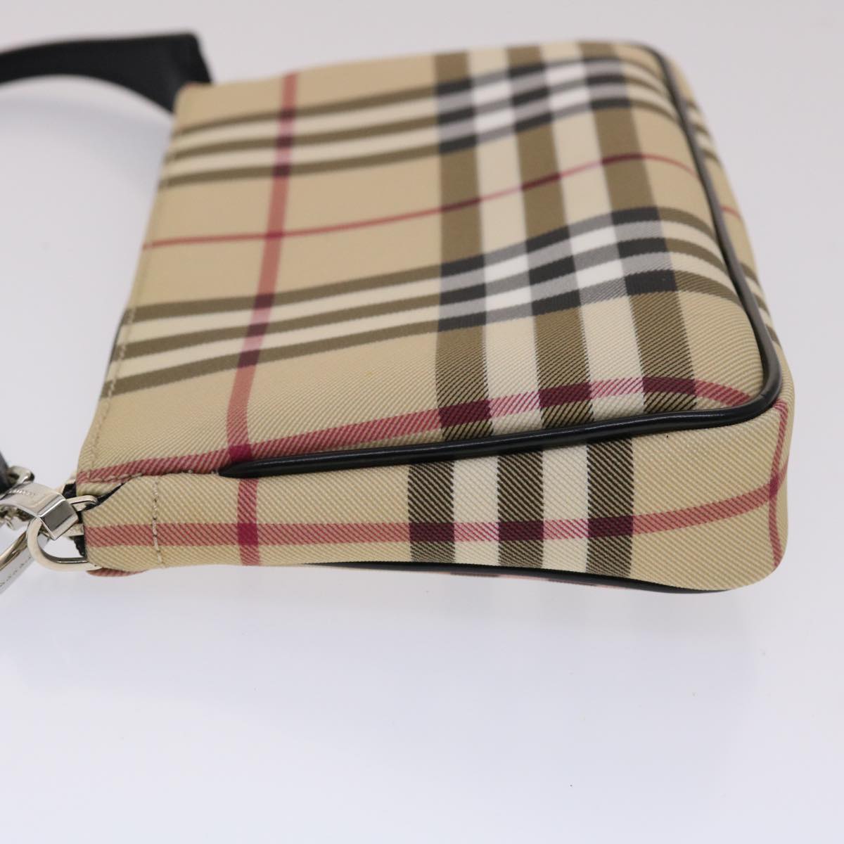 BURBERRY Nova Check Accessory Pouch PVC Leather Beige Black Auth 49274