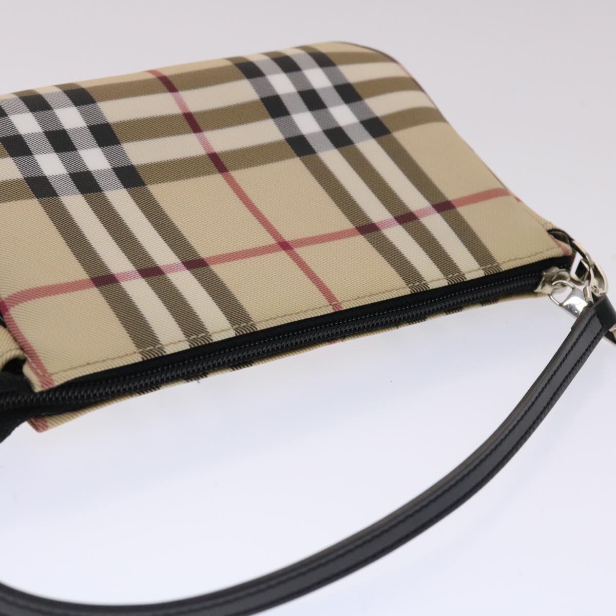 BURBERRY Nova Check Accessory Pouch PVC Leather Beige Black Auth 49274