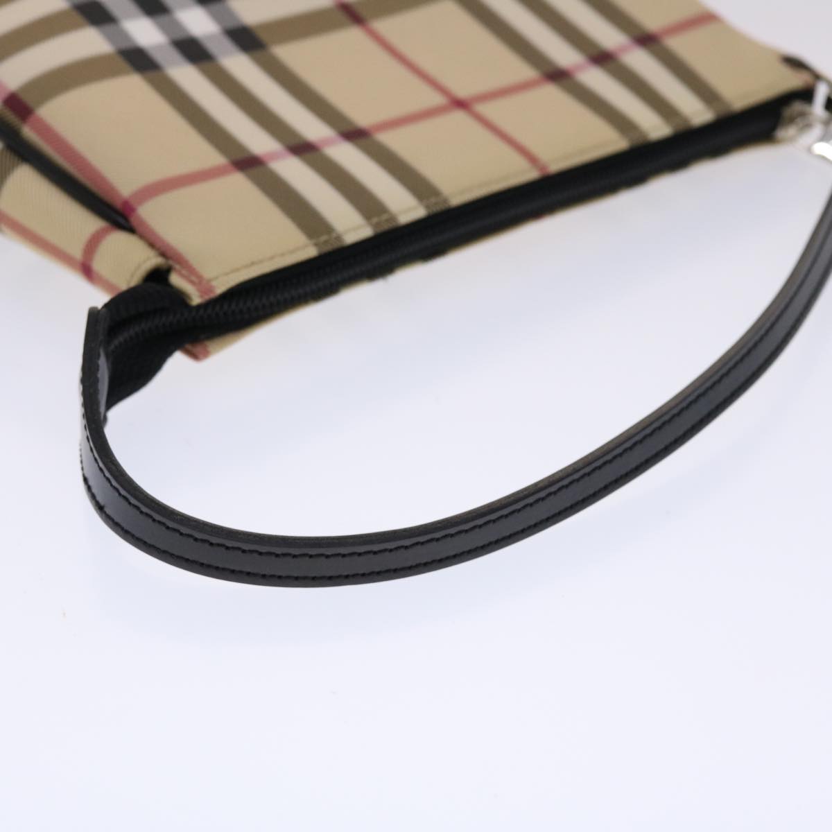 BURBERRY Nova Check Accessory Pouch PVC Leather Beige Black Auth 49274