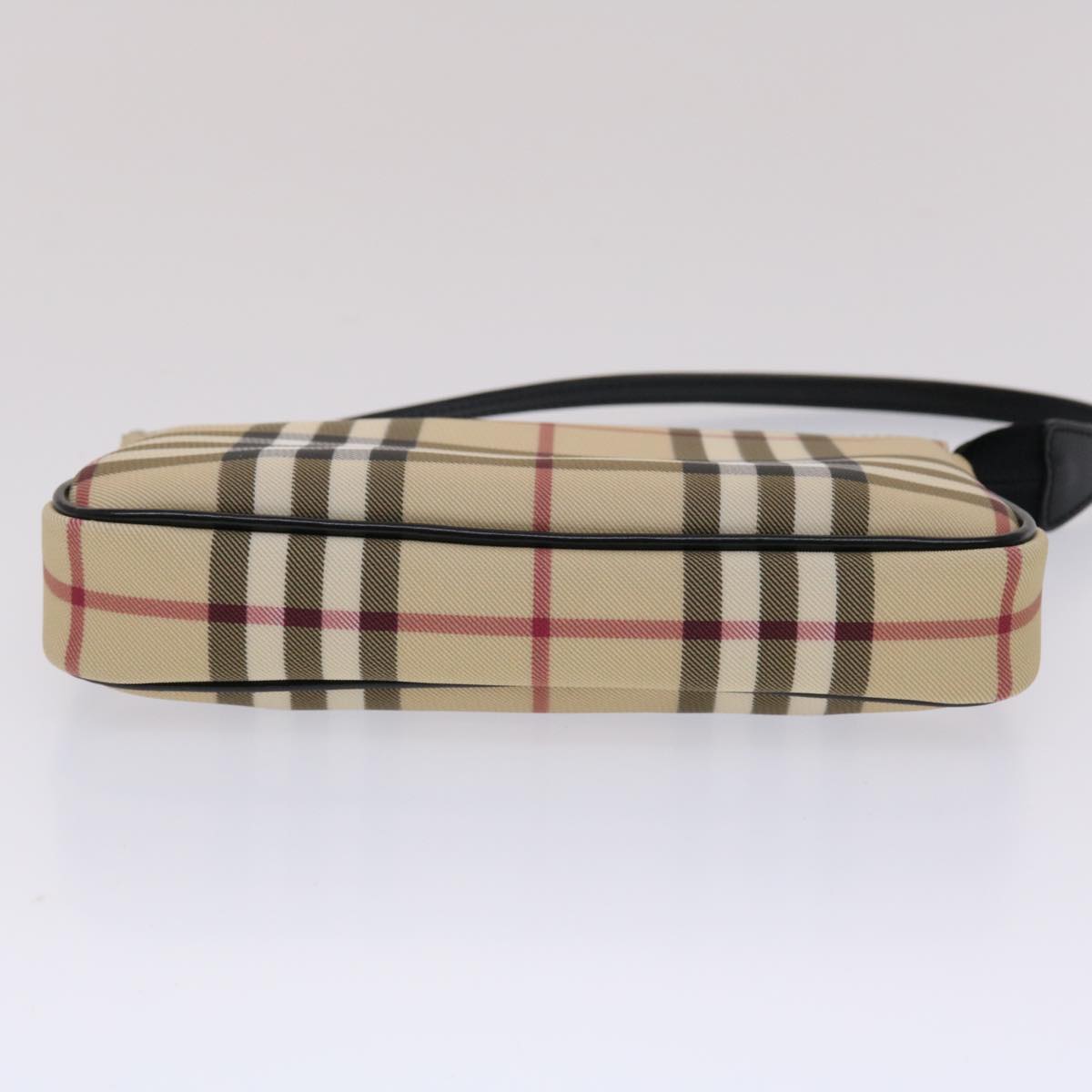 BURBERRY Nova Check Accessory Pouch PVC Leather Beige Black Auth 49274