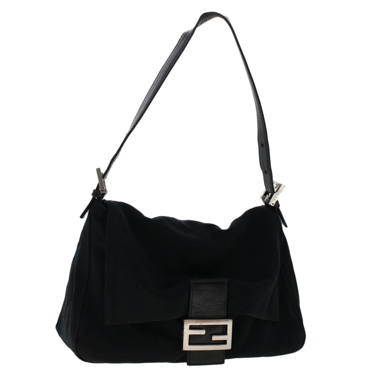 FENDI Mamma Baguette Shoulder Bag Nylon Black Auth 49277