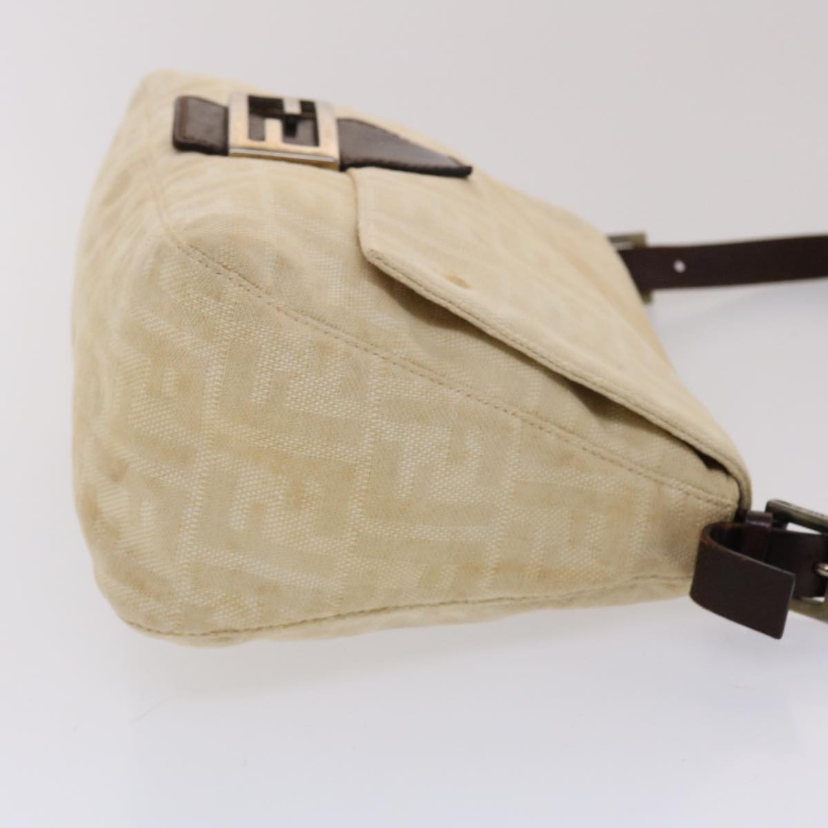 FENDI Zucca Canvas Mamma Baguette Shoulder Bag Canvas Beige Brown Auth 49280