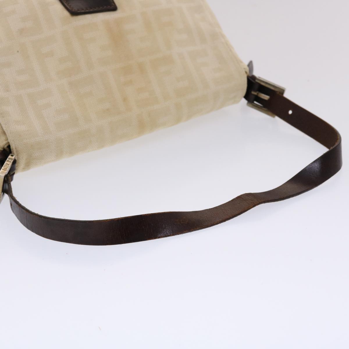 FENDI Zucca Canvas Mamma Baguette Shoulder Bag Canvas Beige Brown Auth 49280