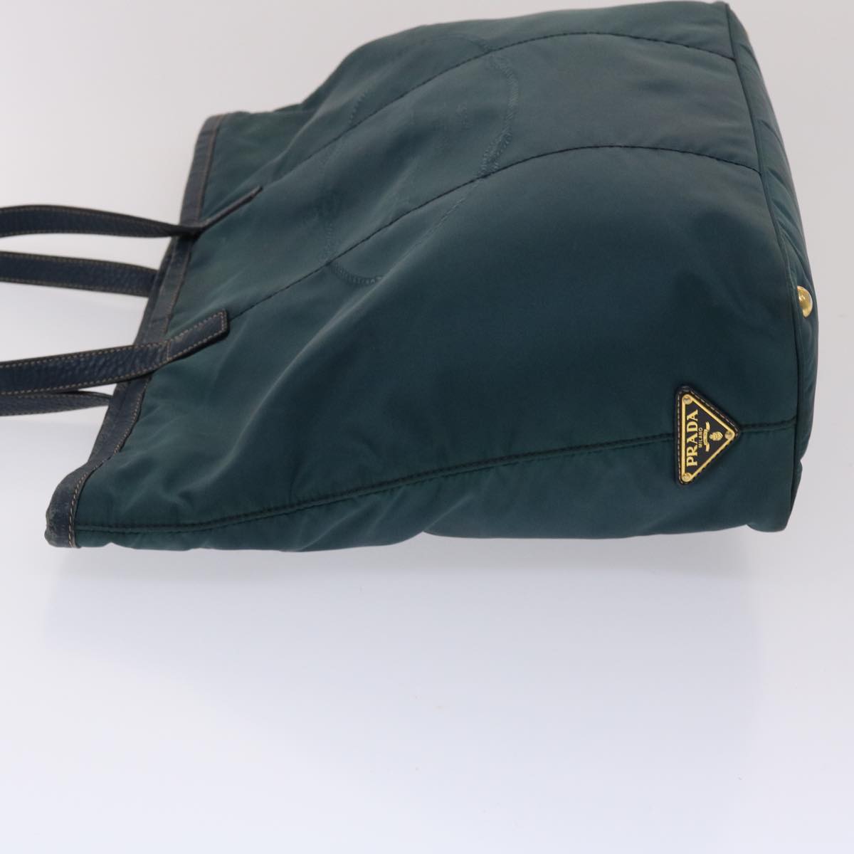 PRADA Tote Bag Nylon Leather Green Auth 49305