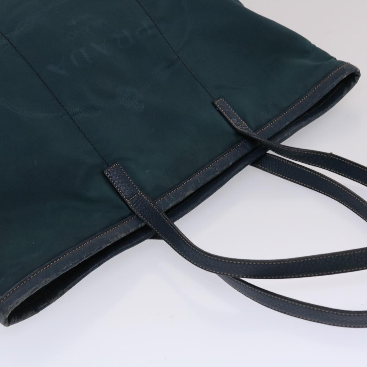 PRADA Tote Bag Nylon Leather Green Auth 49305