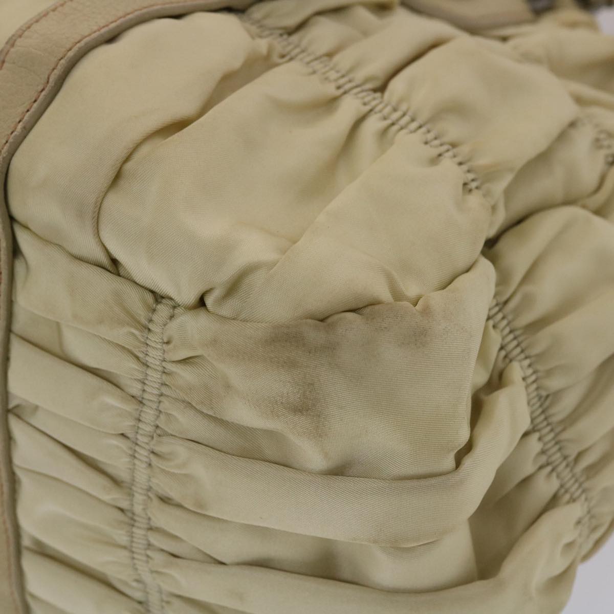 PRADA Hand Bag Nylon Leather 2way Beige Cream Auth 49307