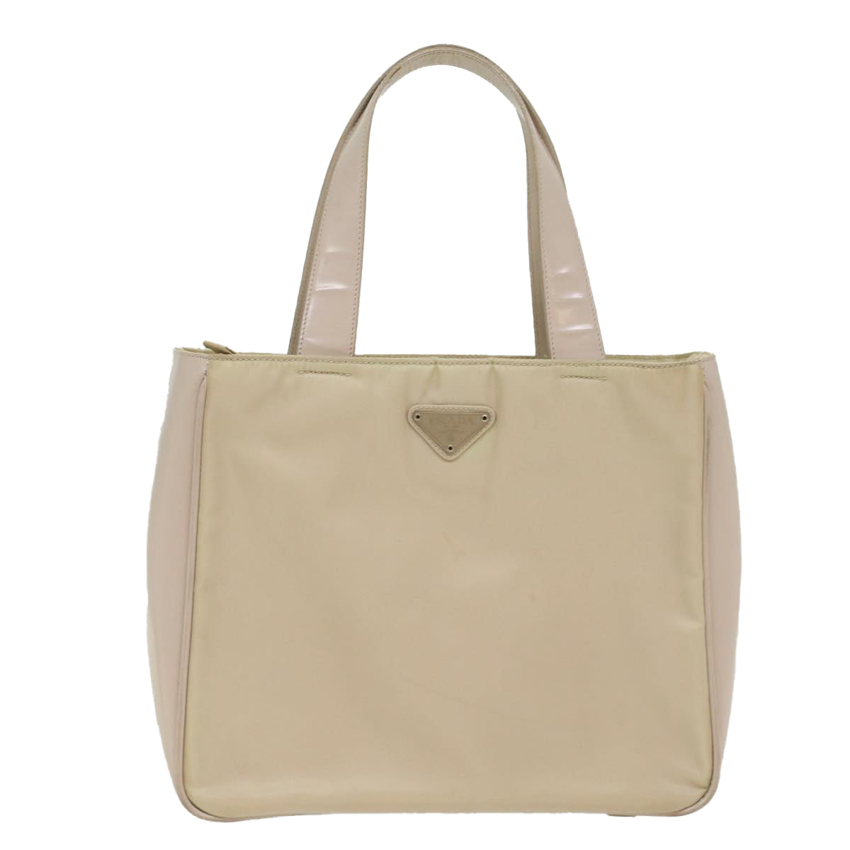 PRADA Hand Bag Nylon Leather Beige Ivory Auth 49308