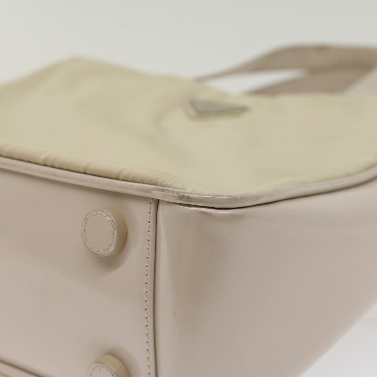 PRADA Hand Bag Nylon Leather Beige Ivory Auth 49308