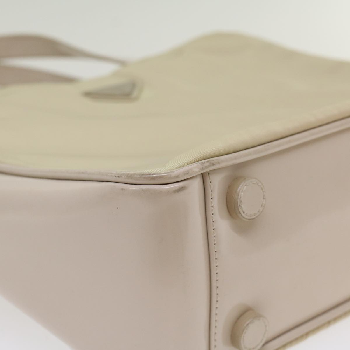 PRADA Hand Bag Nylon Leather Beige Ivory Auth 49308