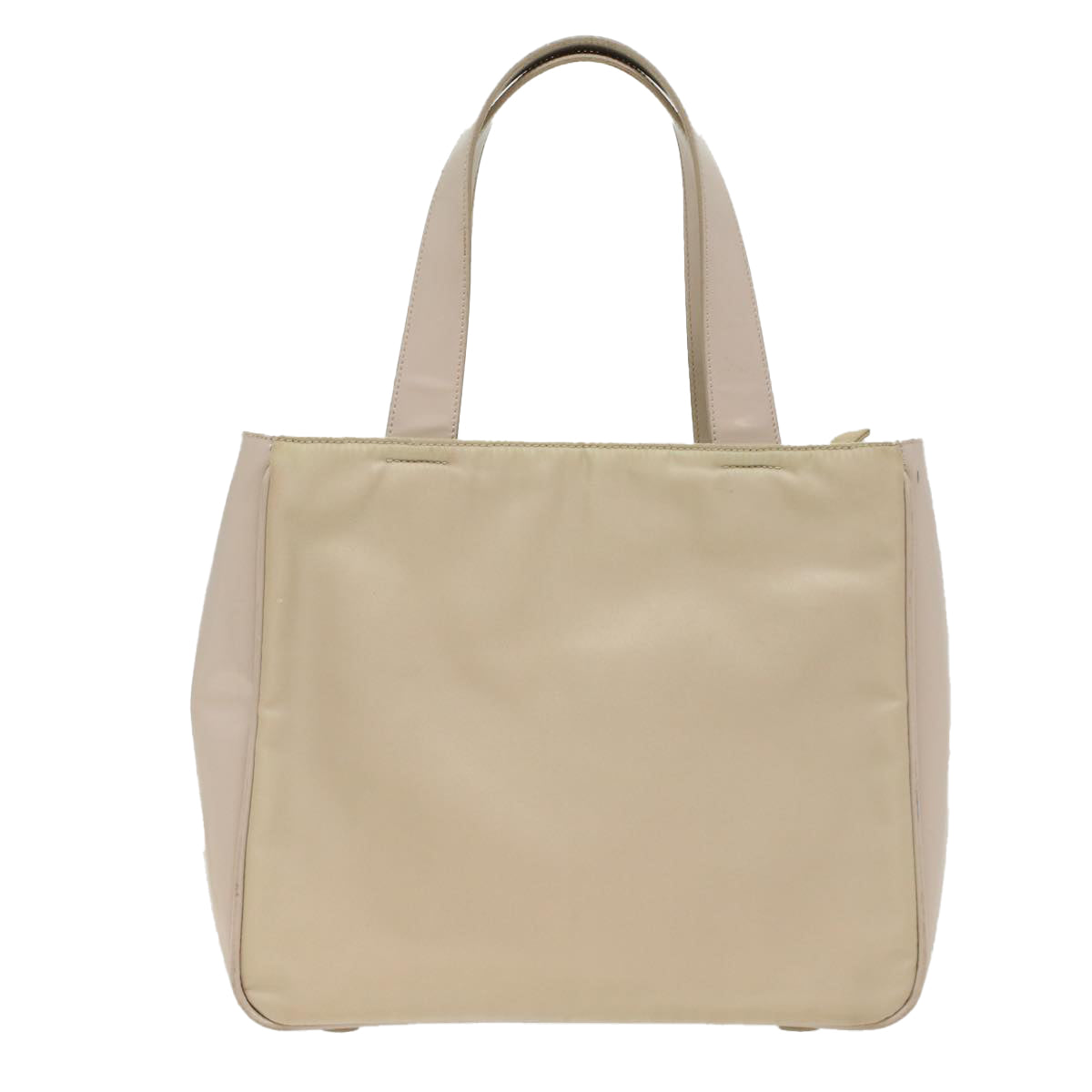 PRADA Hand Bag Nylon Leather Beige Ivory Auth 49308 - 0